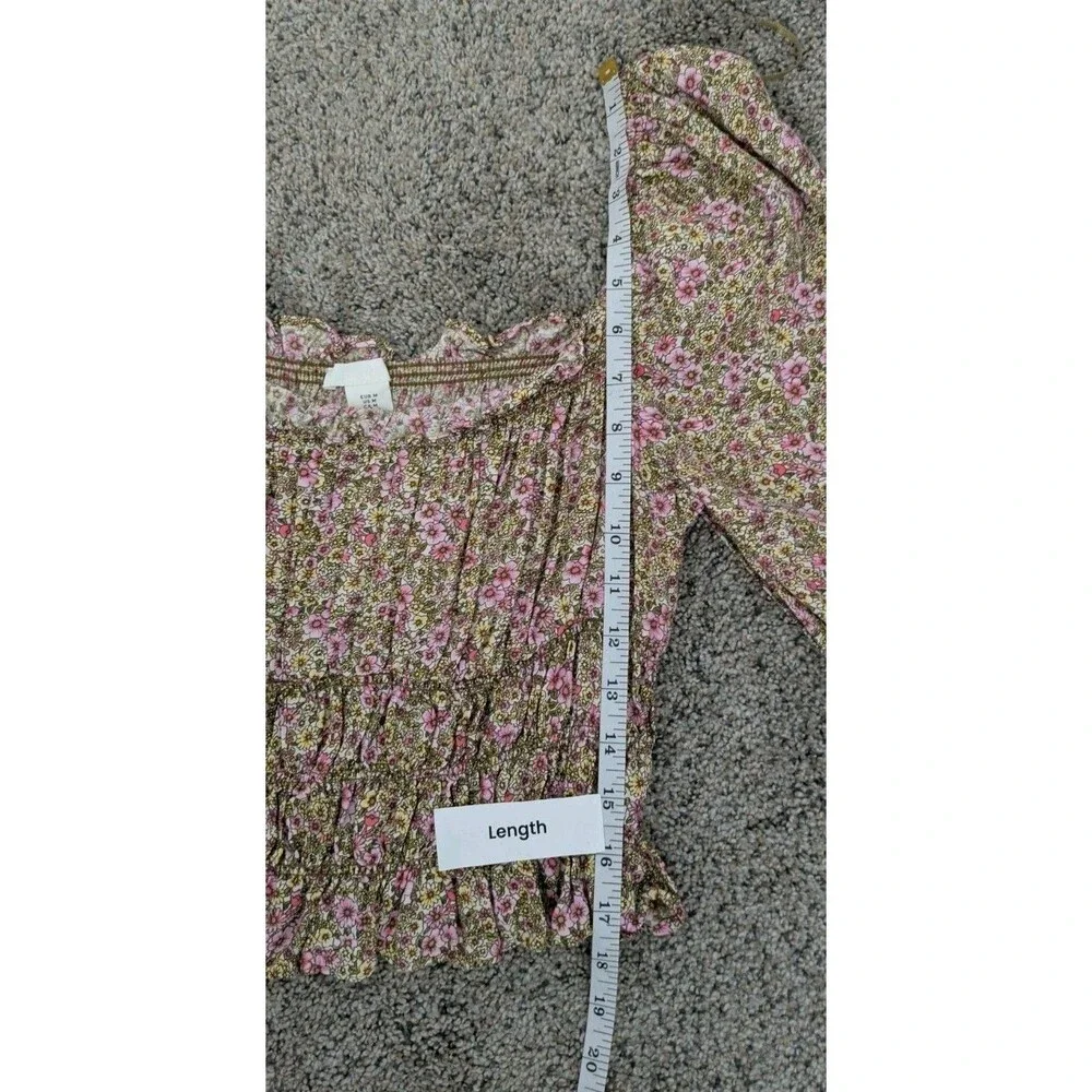 Pink Floral Smocked Long Sleeve SZ M Coquette Fairy Romantic Cottagecore Top EUC - Picture 6 of 13